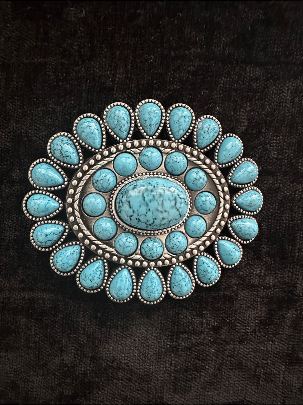 Turquoise Stone Oval Western Brooch - Blue Accent